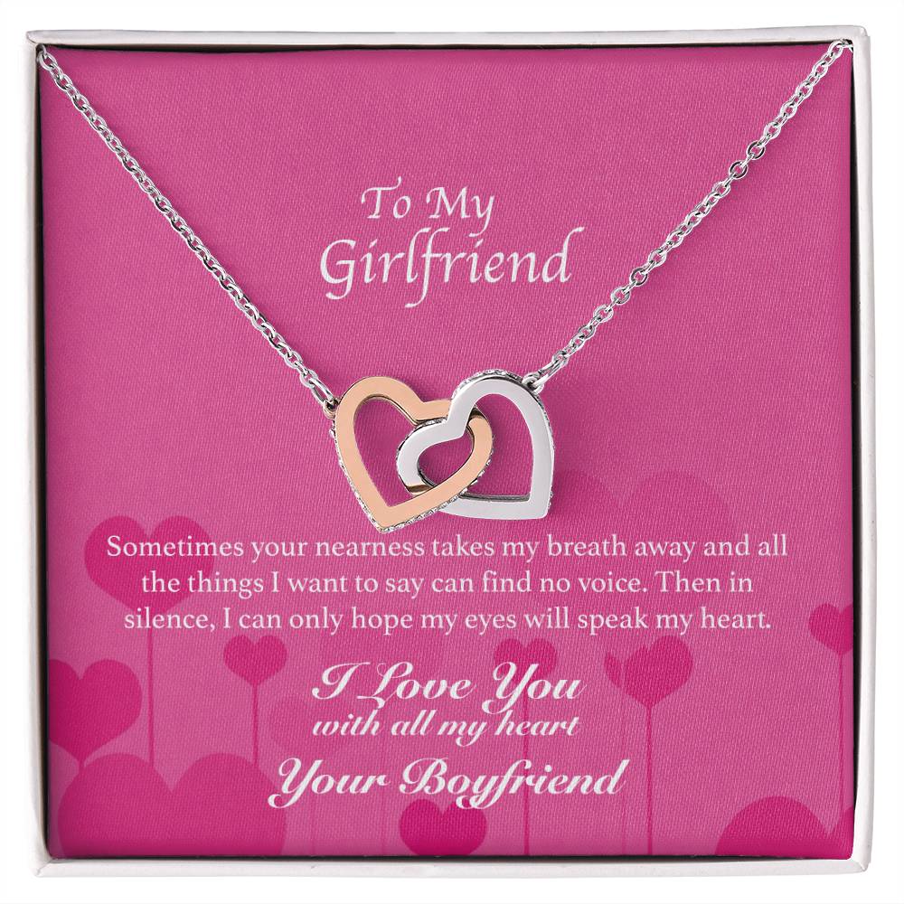 To My Girlfriend - You Take My Breath Away - Hearts Necklace Interlocking Hearts Necklace