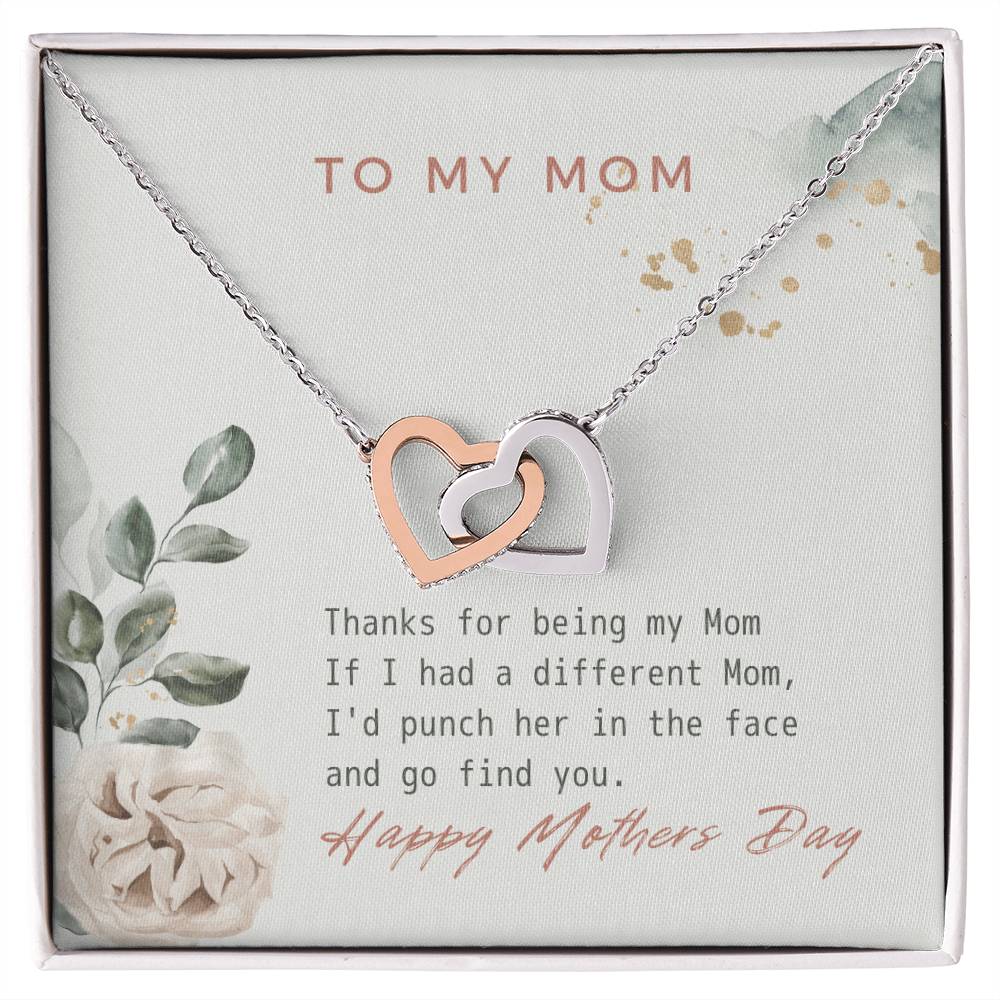 Thanks For Being My Mom Double Heart Interlocking Hearts Necklace