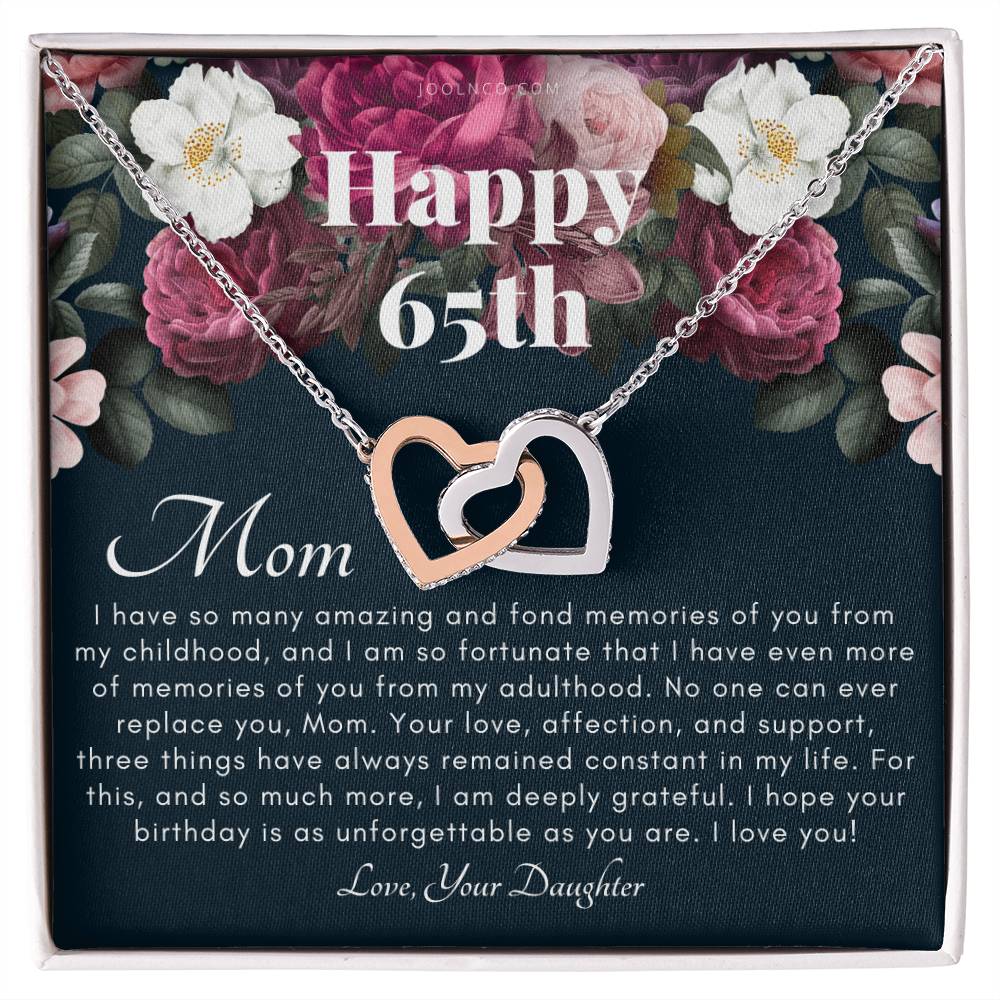 Mother&#39;S 65Th Birthday Gift Gift For Mom On Her Birthday Gift For Mom From Daughter Mom Necklace Best Mom Gift Message Card Interlocking Hearts Necklace