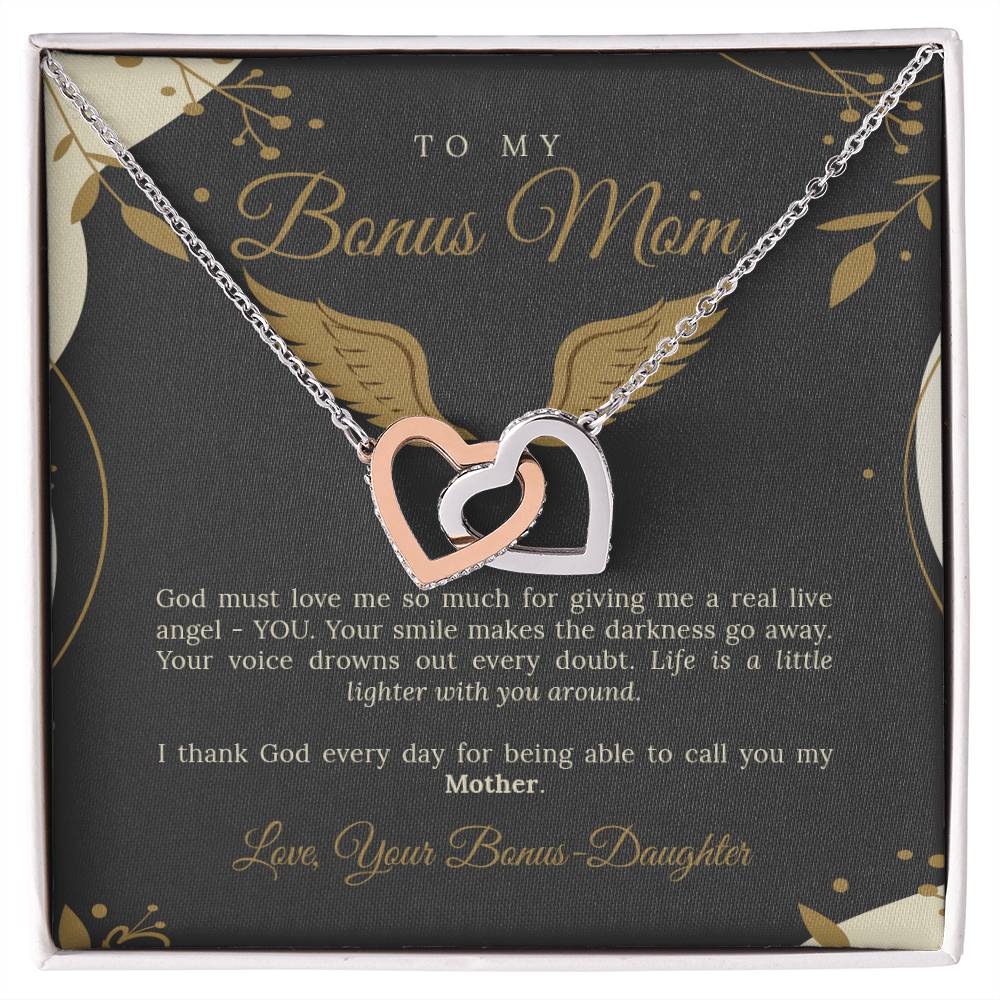 To My Bonus Mom Interlocking Hearts Necklace