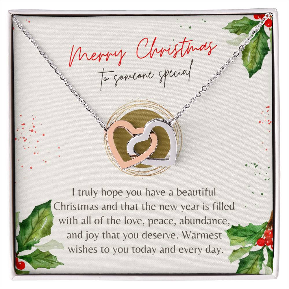 Merry Christmas Interlocking Hearts Necklace Cream Holly