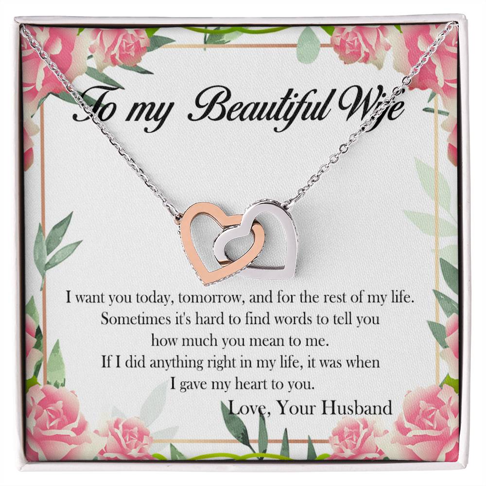 To My Beautiful Wife Interlocking Hearts Necklace