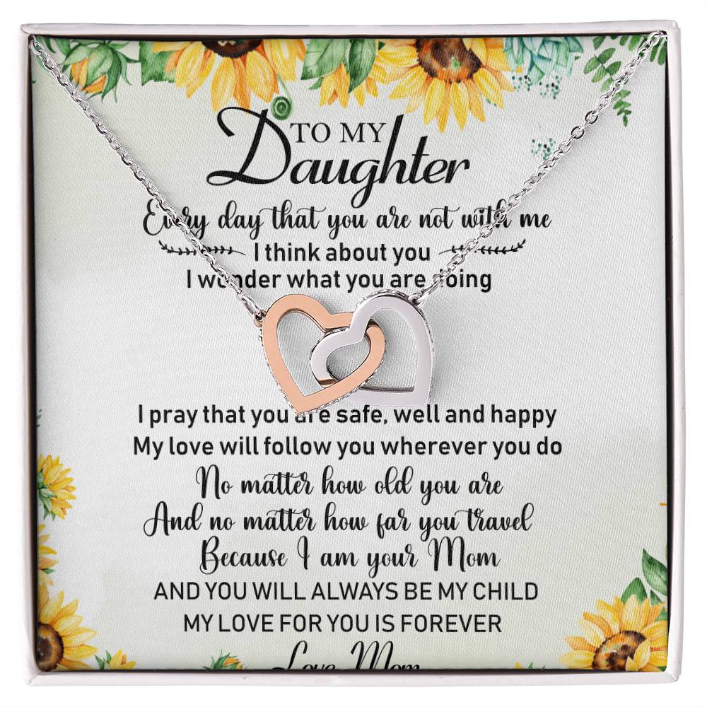 To My Daughter Interlocking Hearts Necklace Message Card
