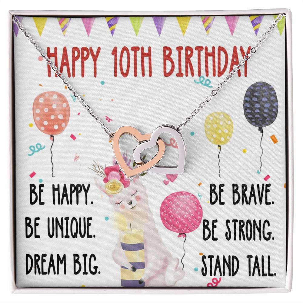 Necklace Gift For Daughter 10Th Birthday Gift For Girl Birthday Gift For 10 Year Old Tenth Birthday Gift Interlocking Hearts Necklace Cute Llama Gift