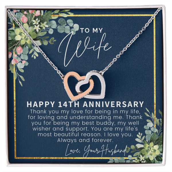 14 Year Wedding Anniversary Gift For Wife 14Th Anniversary Gift For Her 14 Year Anniversary Gift Ideas 14Th Anniversary Gifts Interlocking Hearts Necklace
