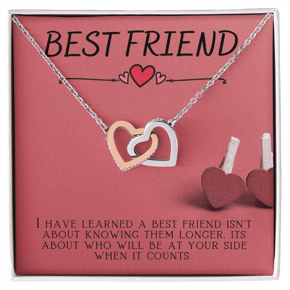 Best Friend Rememberable Quote Box Interlocking Hearts Necklace