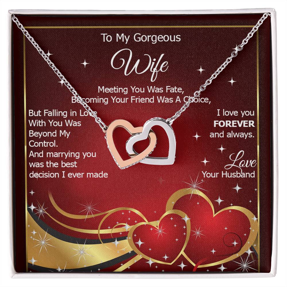 To My Gorgeous Wife I Love You Forever And Always - Interlocking Heart Necklace Interlocking Hearts Necklace