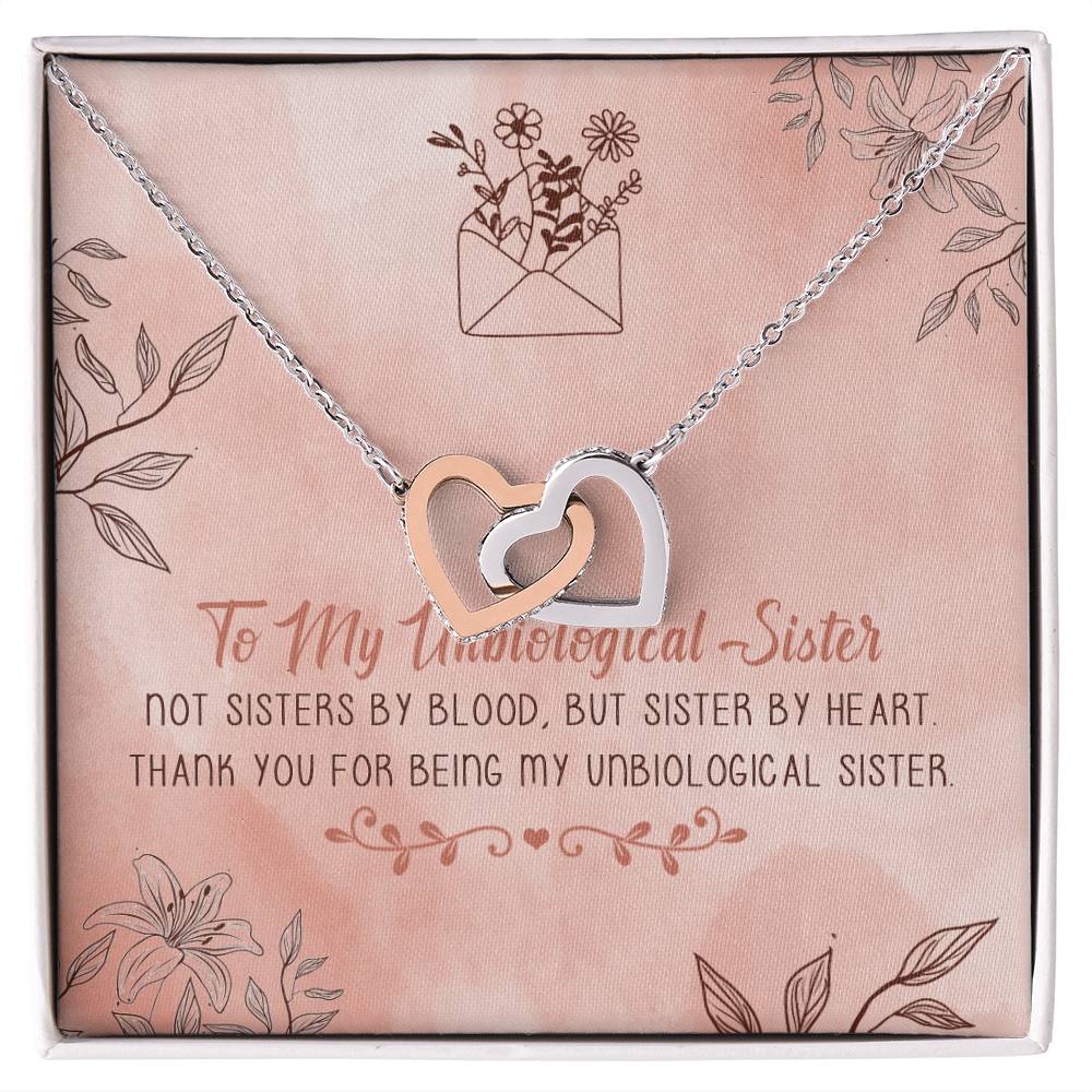 To My Unbiological Sister Interlocking Hearts Necklace Message Card