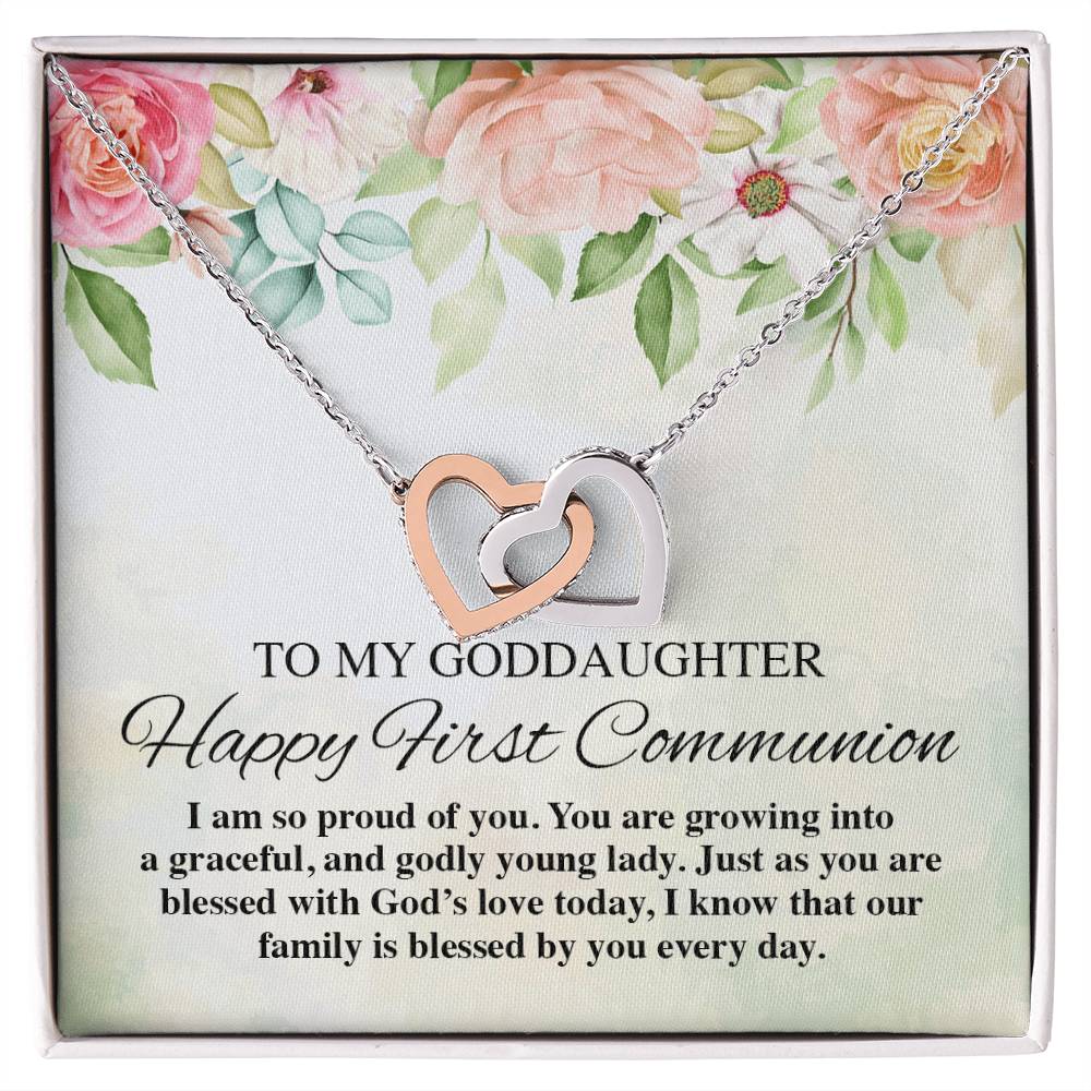 To My Goddaughter Happy First Communion Interlocking Hearts Necklace