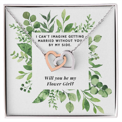Be Flower Girl Square Foliage Interlocking Hearts Necklace