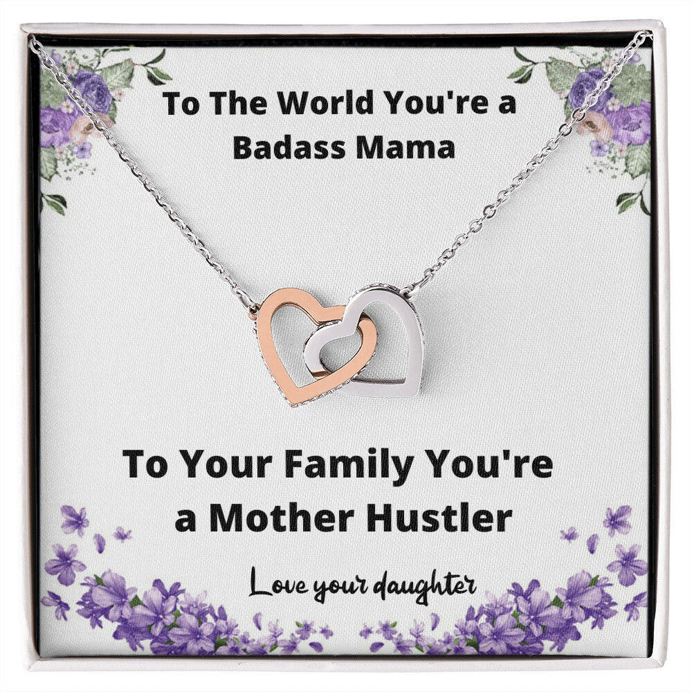 Necklace From Daughter Badass Mama Gift For Mother Gift Idea Best Mom Ever Interlocking Hearts Necklace