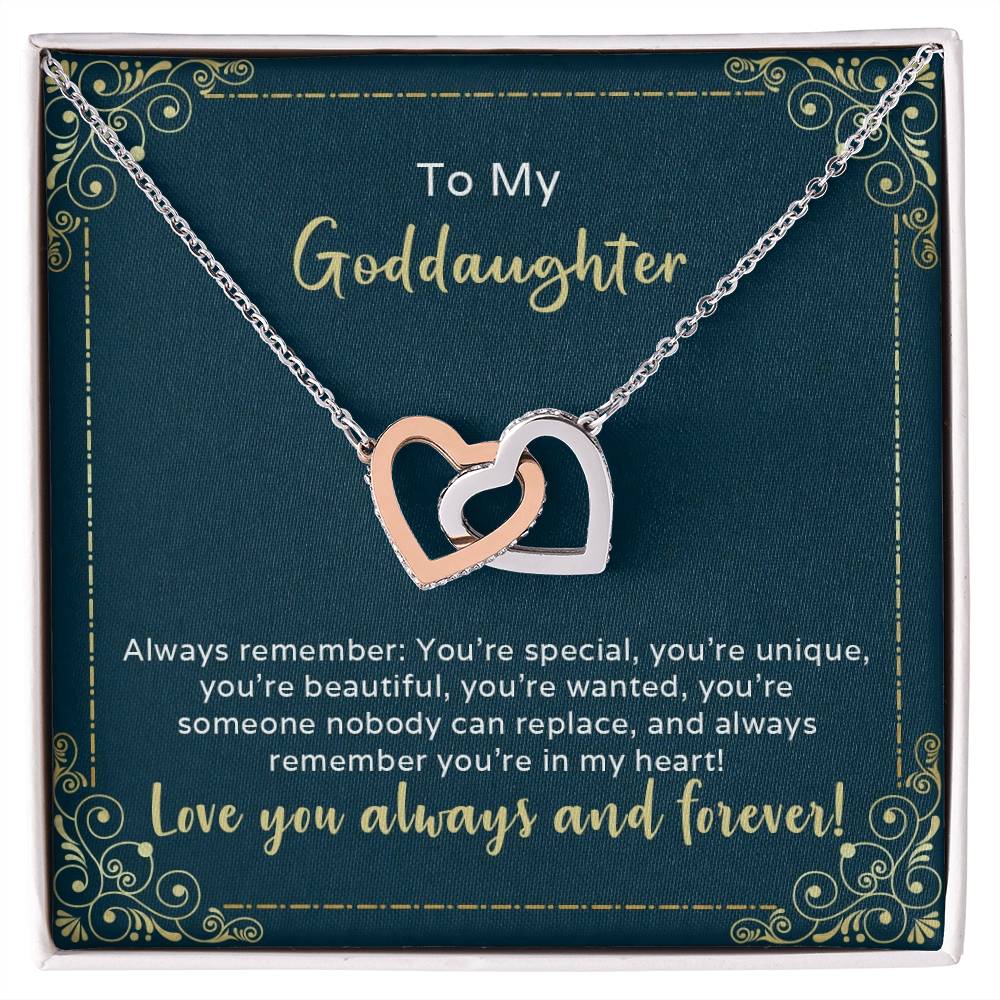 To My Goddaughter Gift - Nobody Can Replace My Granddaughter Heart Necklace Interlocking Hearts Necklace