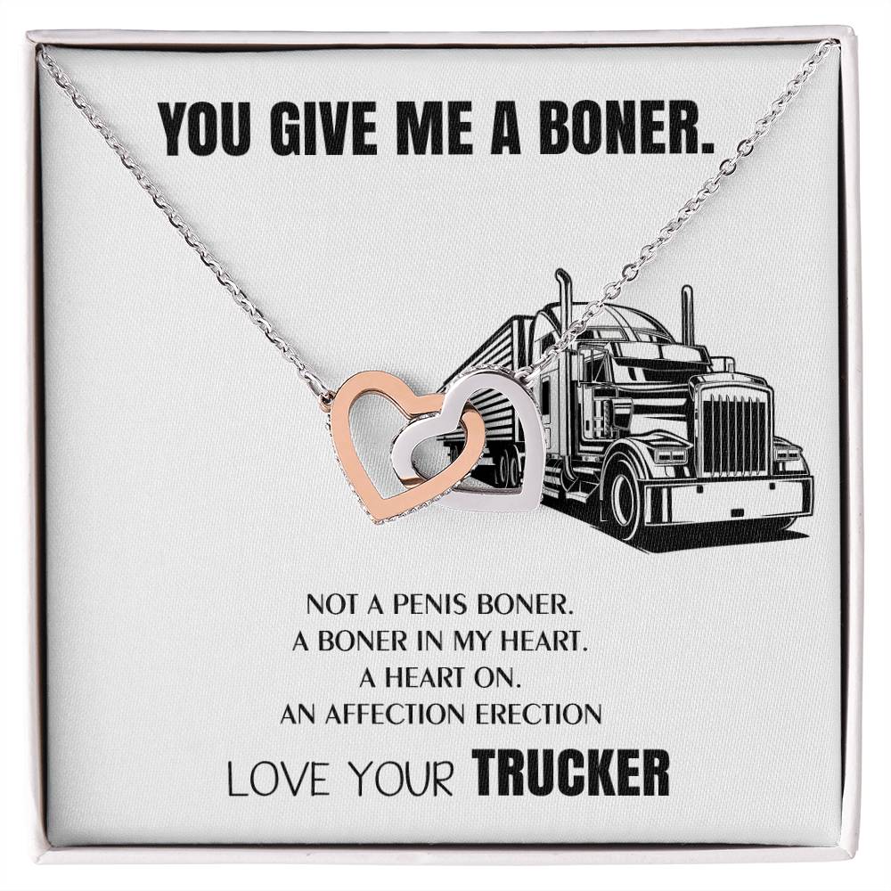 Truck Driver Wife Gifts You Give Me A Boner Truck Driver Wife Necklace Trucker Love For Soulmate Interlocking Hearts Necklace