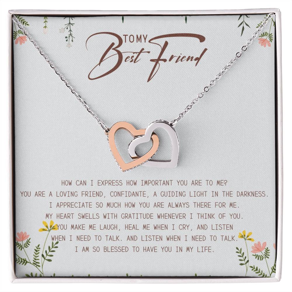 To My Best Friend Interlocking Hearts Necklace Message Card