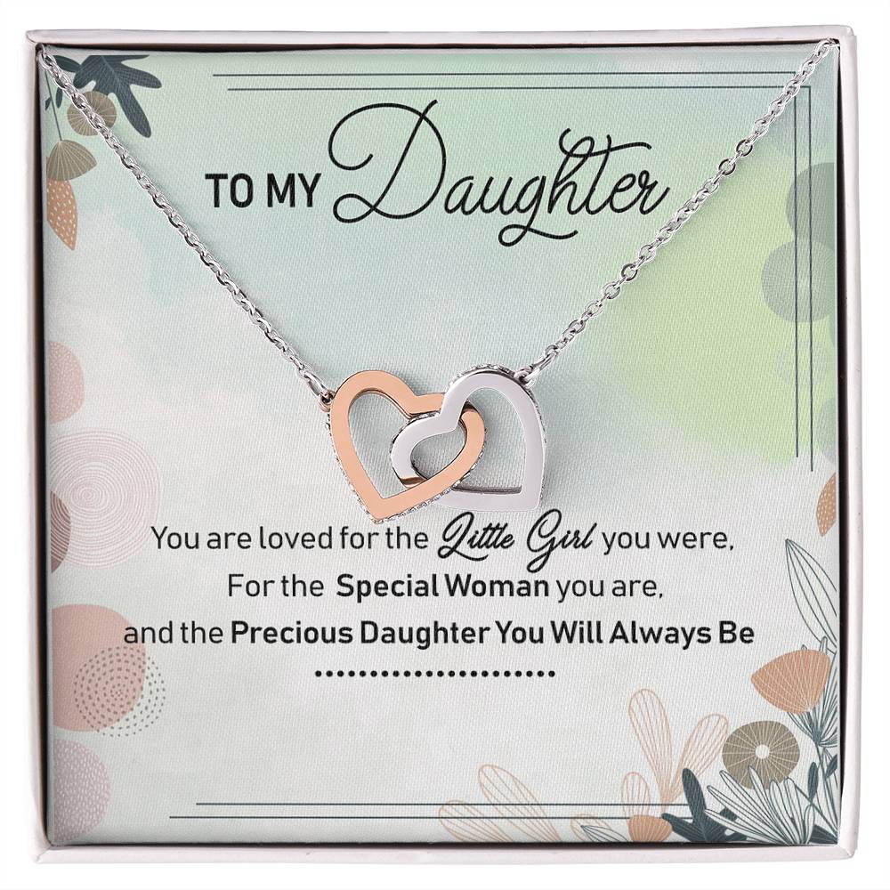To My Daughter Interlocking Hearts Necklace Birthday Gift Message Card