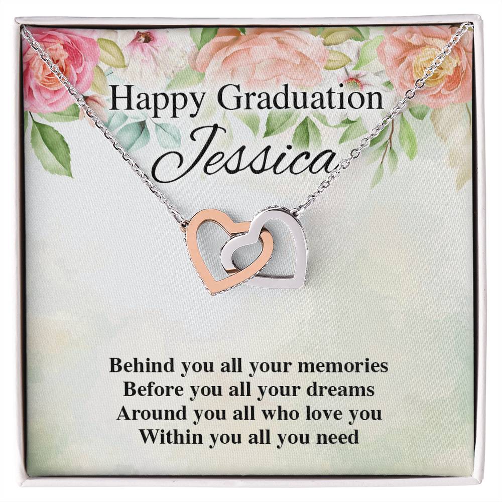Happy Graduation Personalized Interlocking Hearts Interlocking Hearts Necklace