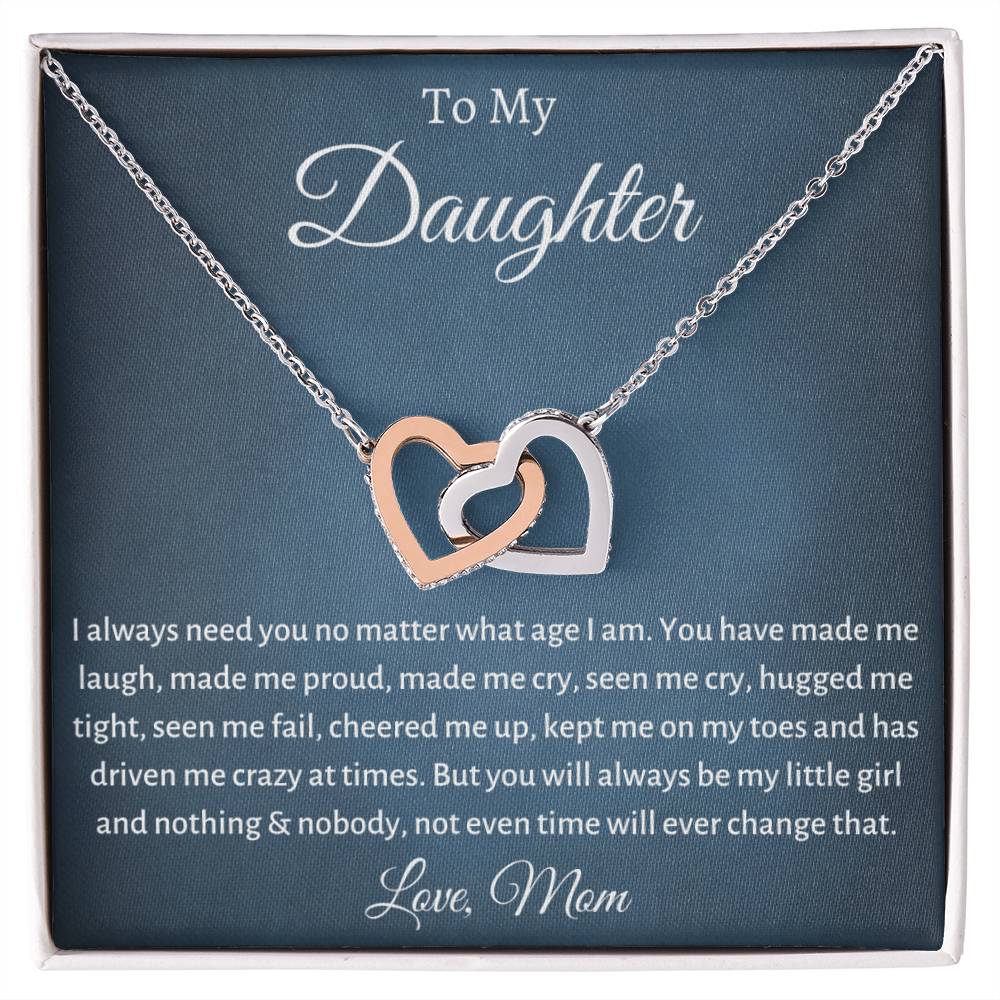 To My Daughter - Always Be My Little Girl - Heart Necklace Interlocking Hearts Necklace