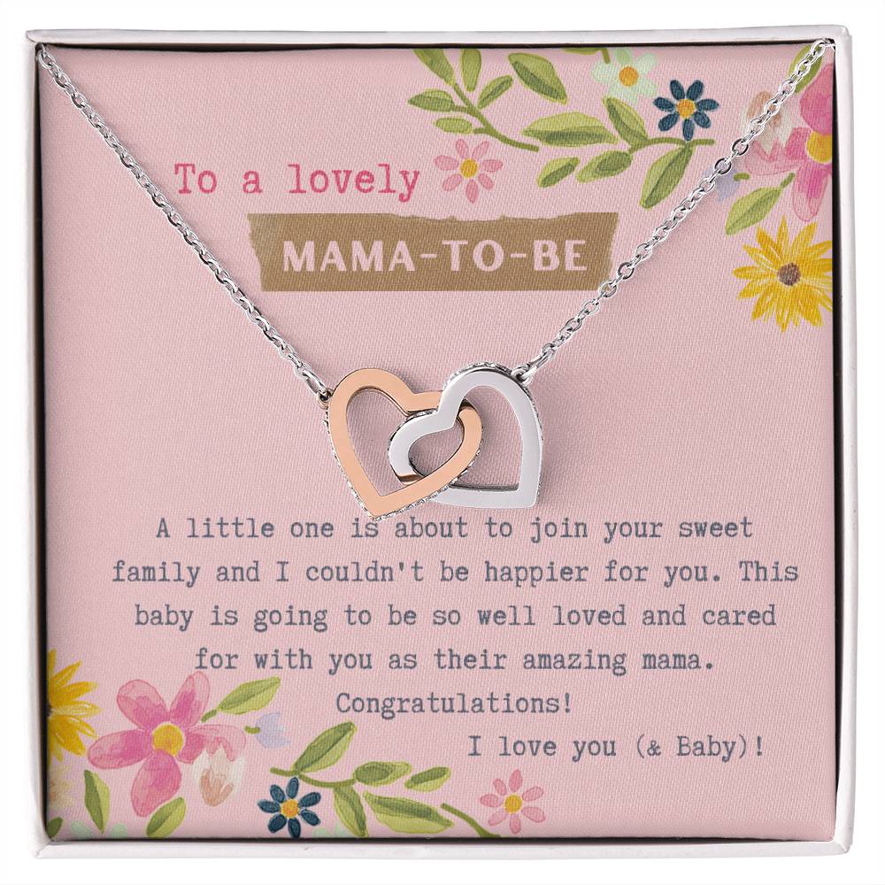 Mama To Be Interlocking Hearts Necklace Pink Floral Baby Shower