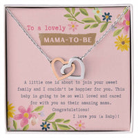 Mama To Be Interlocking Hearts Necklace Pink Floral Baby Shower