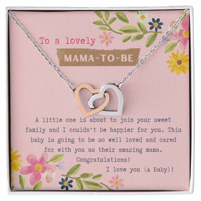 Mama To Be Interlocking Hearts Necklace Pink Floral Baby Shower