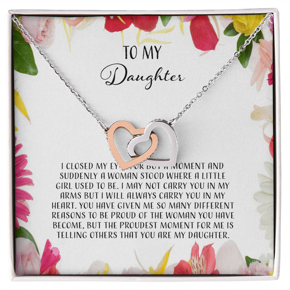 To My Daughter I Close My Eyes For A Moment - Floral Interlocking Hearts Necklace