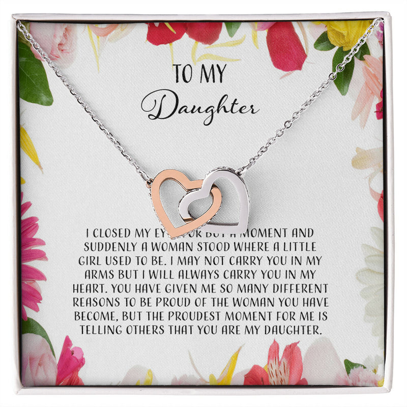 To My Daughter I Close My Eyes For A Moment - Floral Interlocking Hearts Necklace