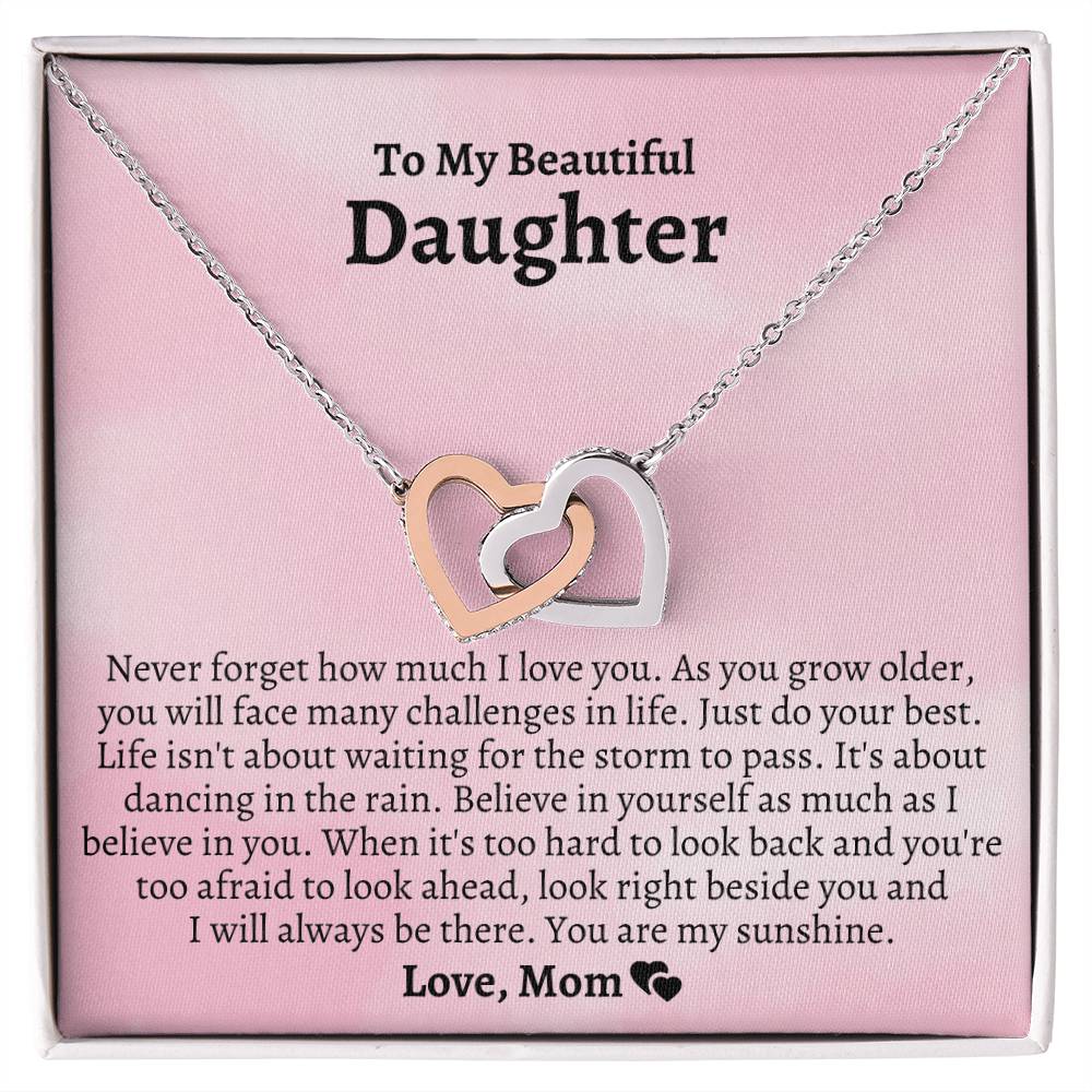 To My Daughter - You’Re My Sunshine- Interlocking Necklace Interlocking Hearts Necklace