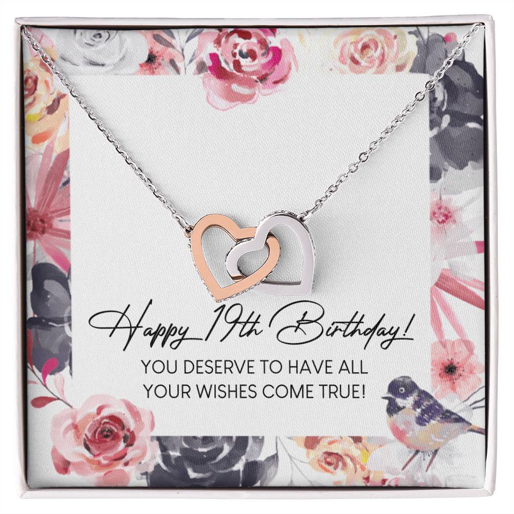 Happy 19Th Birthday Interlocking Hearts Necklace Message Card