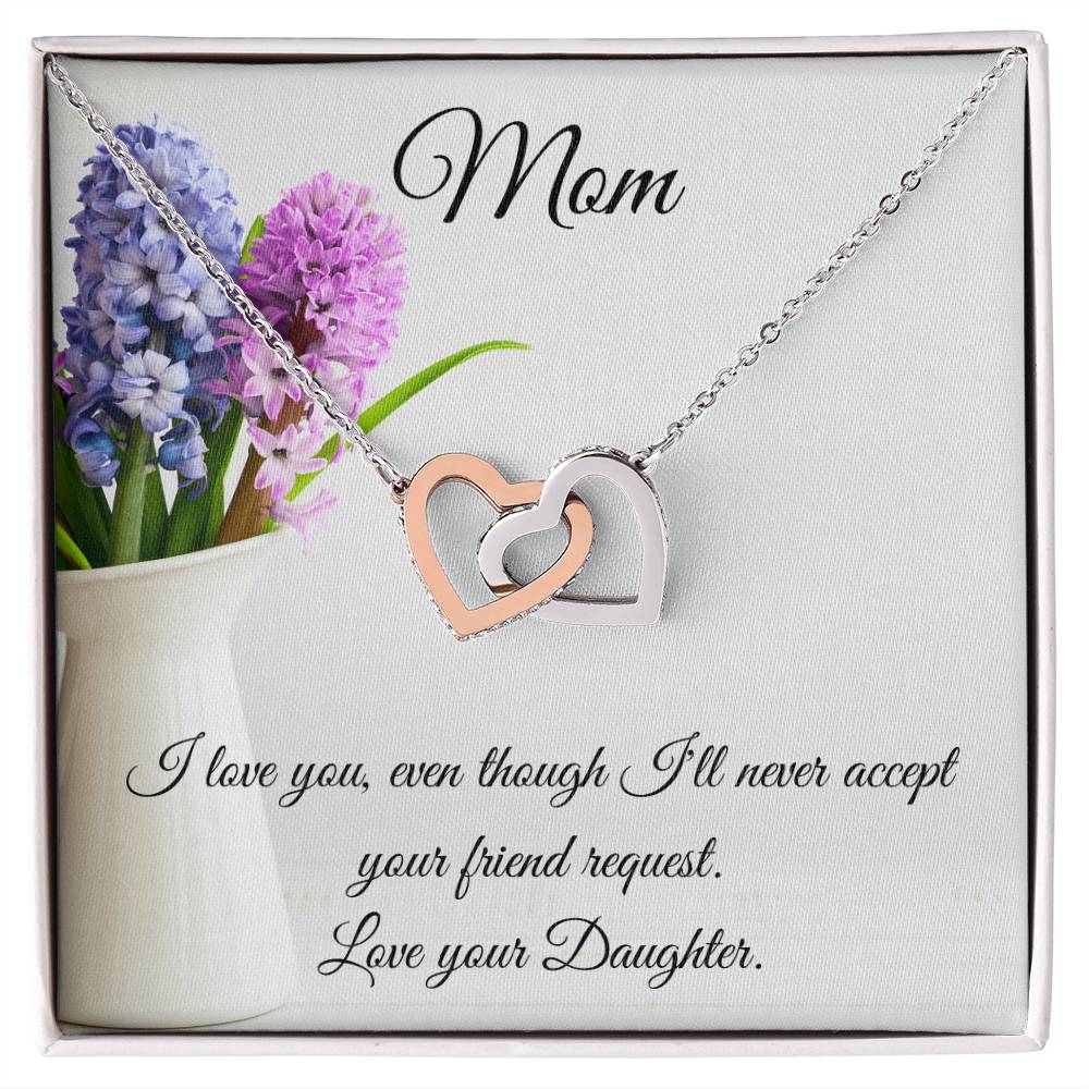 Gift For Mom-Two Hearts-I Love You. Interlocking Hearts Necklace