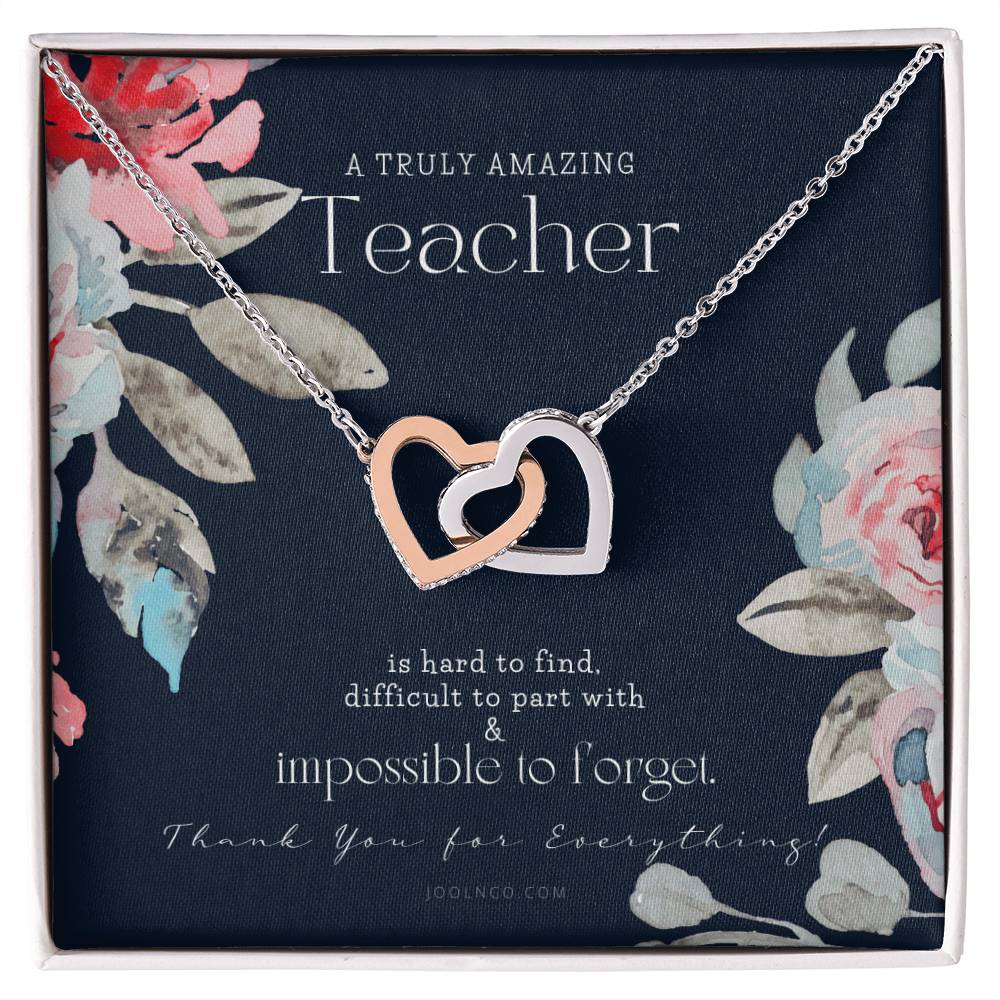 Teacher Gift Gift For Teacher Necklace A Truly Amazing Teacher Appreciation Gift Interlocking Hearts Necklace