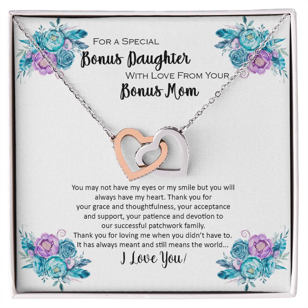 Bonus Daughter From Bonus Mom No Dna But You Have My Heart Interlocking Hearts Necklace