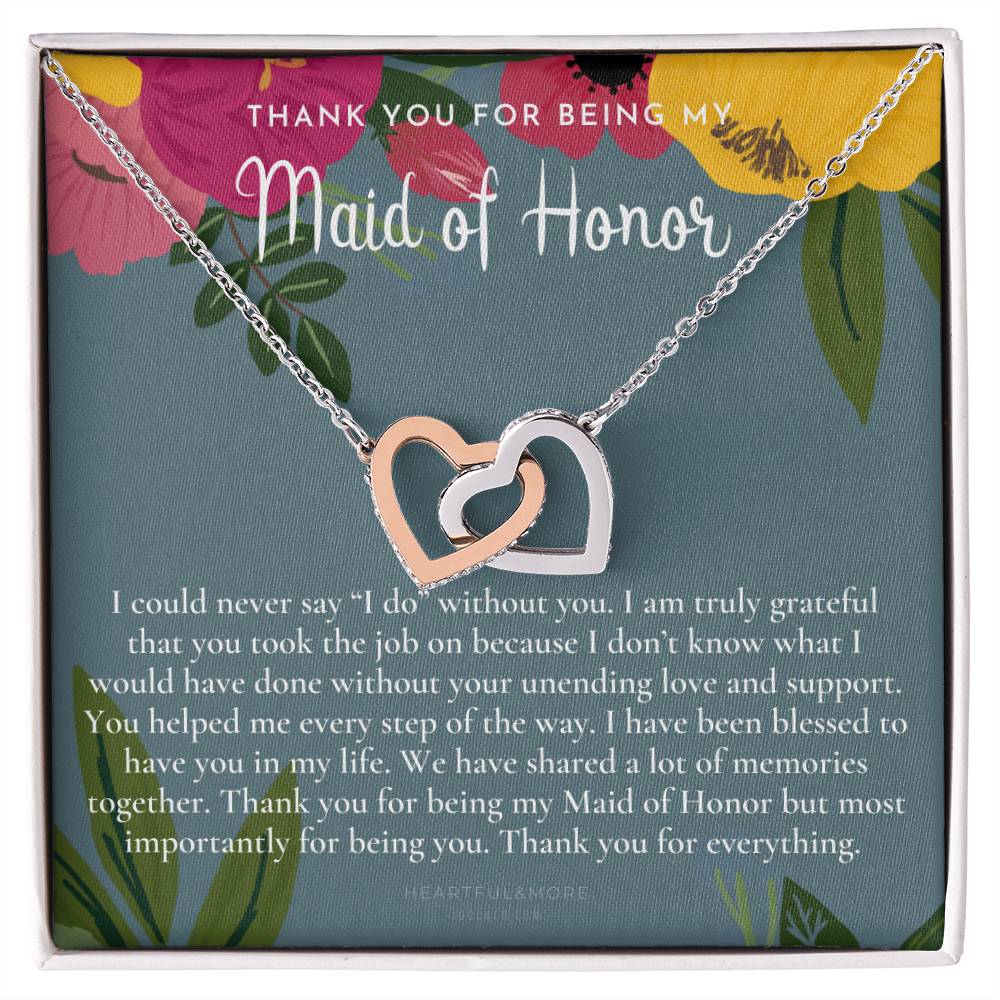 Maid Of Honor Thank You Gift From Bride Bridesmaid Gift Maid Of Honor Gift Necklace Matron Of Honor Gift Thank You Gift From Bride Interlocking Hearts Necklace