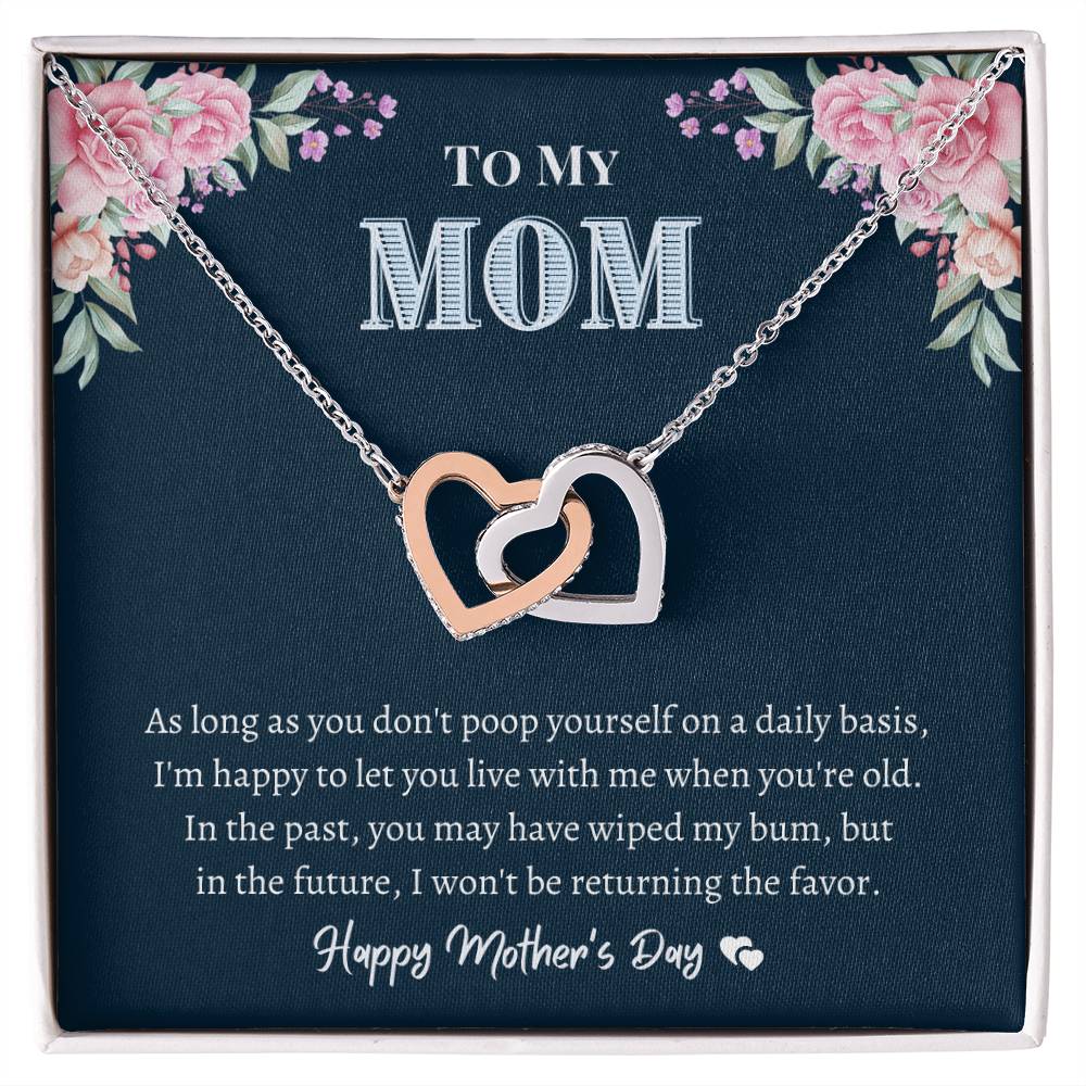 To My Mom - Don'T Poop Yourself - Interlocking Heart Necklace Interlocking Hearts Necklace
