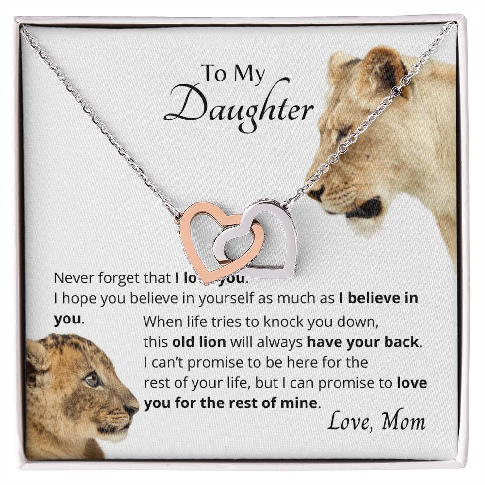 To My Daughter - I Believe In You - Necklace. Embellished With Cubic Zirconia Stones. Interlocking Hearts Necklace