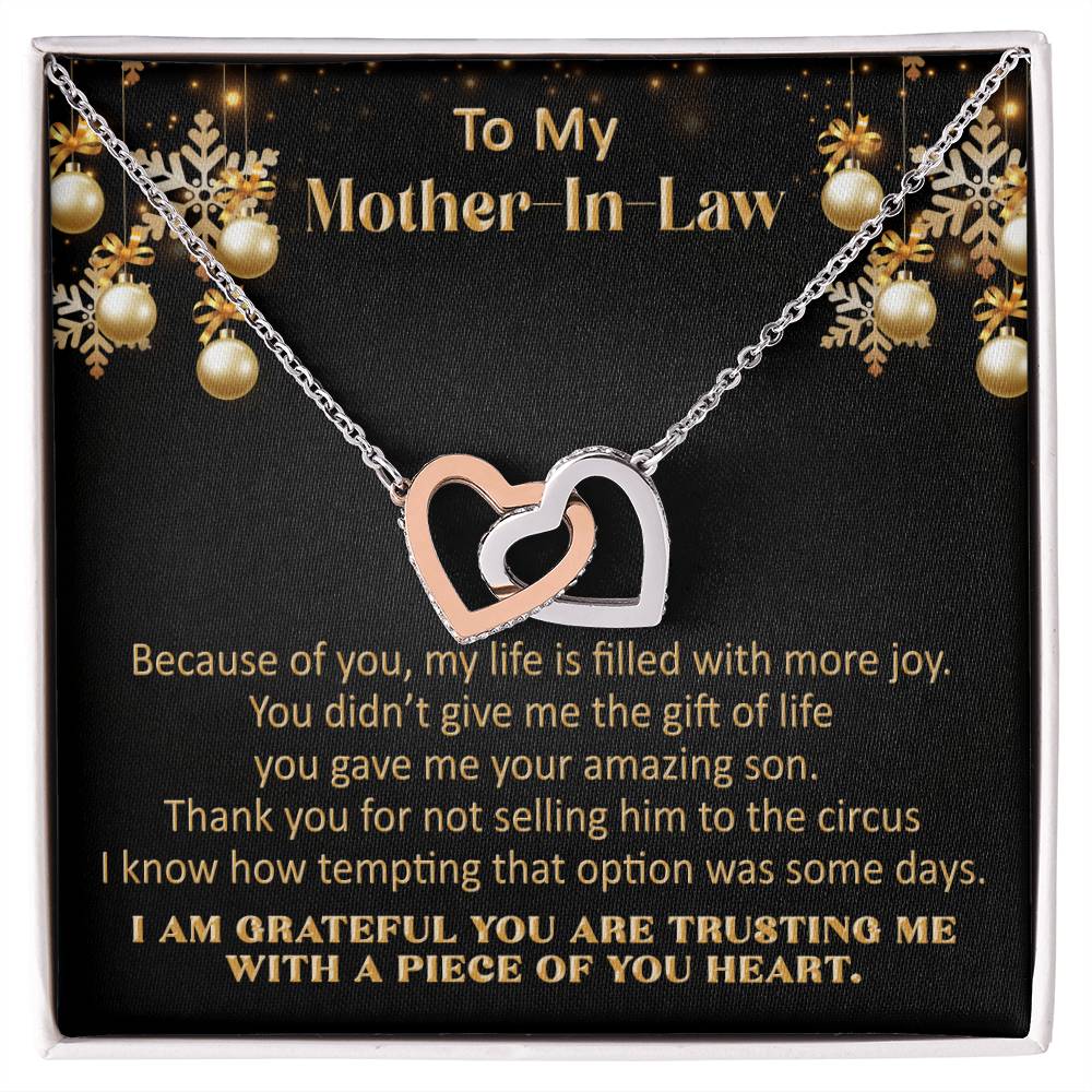 Gift For Mother-In-Law Christmas - More Joy - Interlocking Interlocking Hearts Necklace