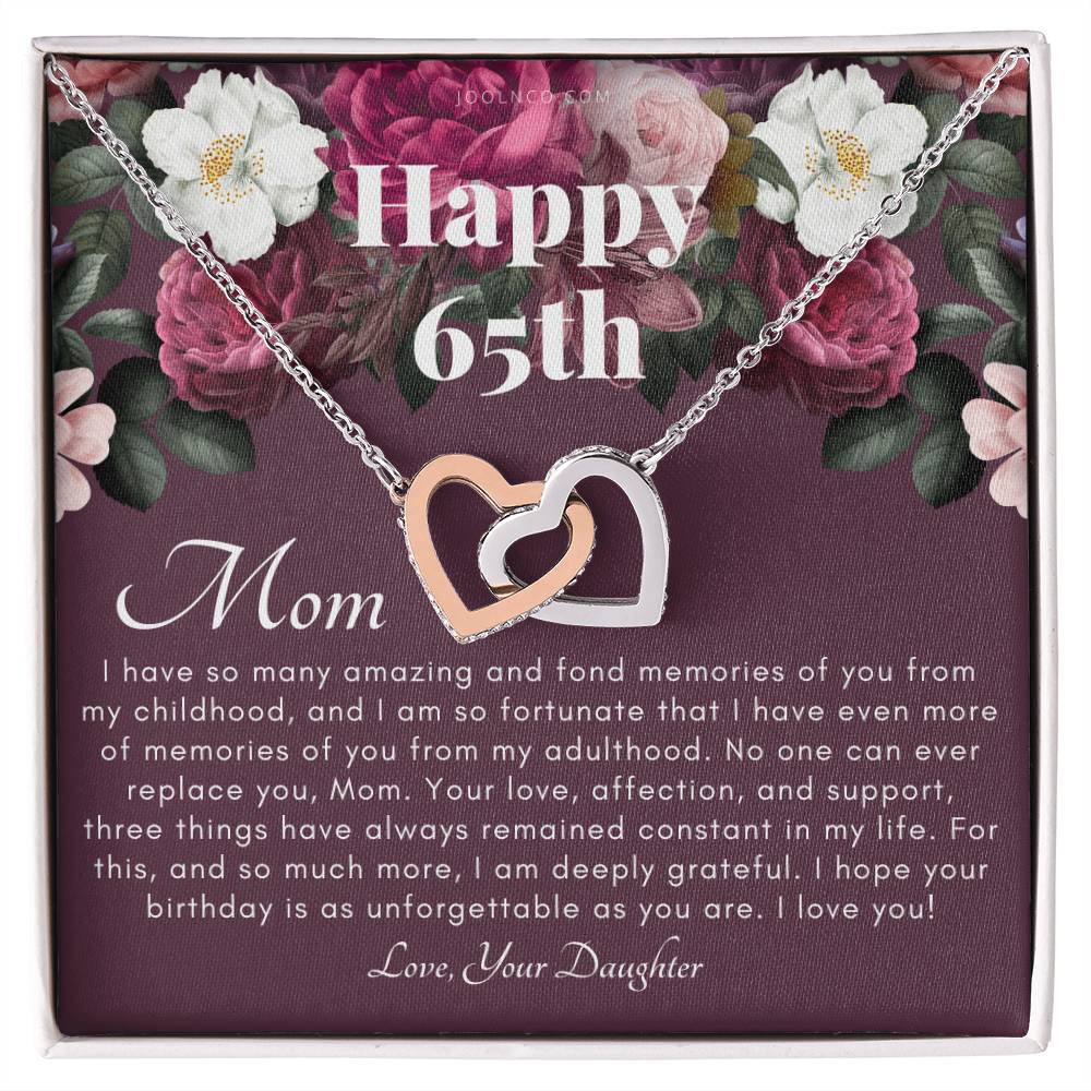 Mother&#39;S 65Th Birthday Gift Gift For Mom On Her Birthday Gift For Mom From Daughter Mom Necklace Best Mom Gift Message Card Interlocking Hearts Necklace
