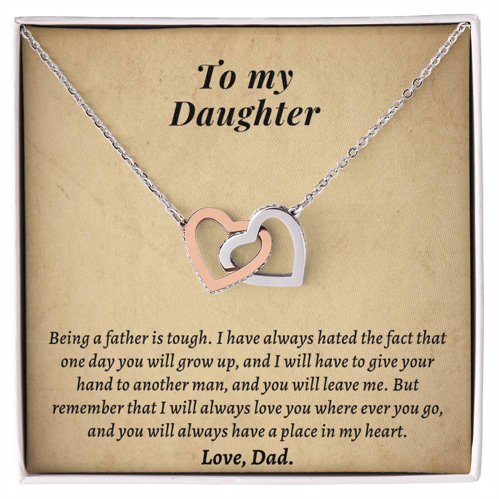 Gift For Daughter From Dad - I Will Always Love You Where Ever You Go Interlocking Hearts Necklace