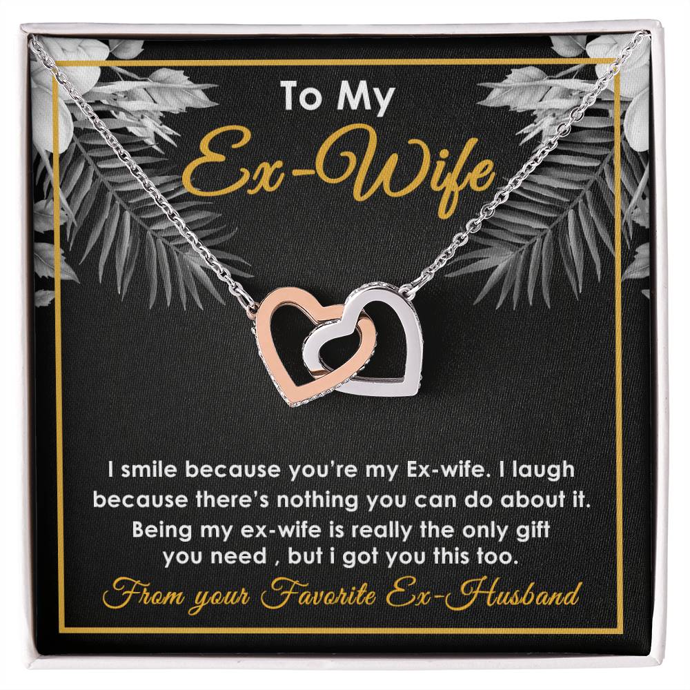 To My Ex-Wife Interlocking Heart Necklace - Funny Gift For Ex-Wife - Ex-Wife Birthday Christmas Jewelry Interlocking Hearts Necklace