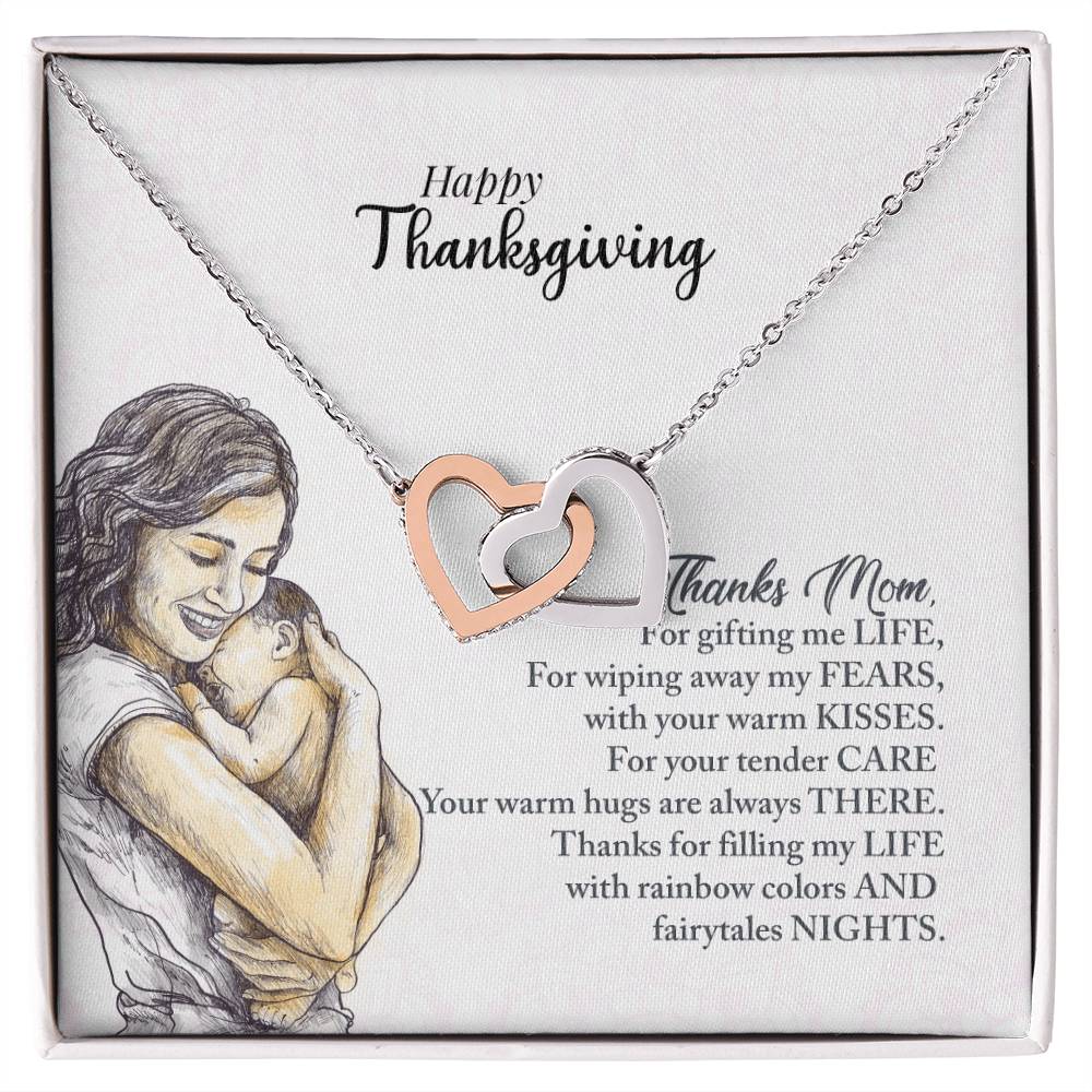 Happy Thanksgiving Mom Interlocking Hearts Necklace