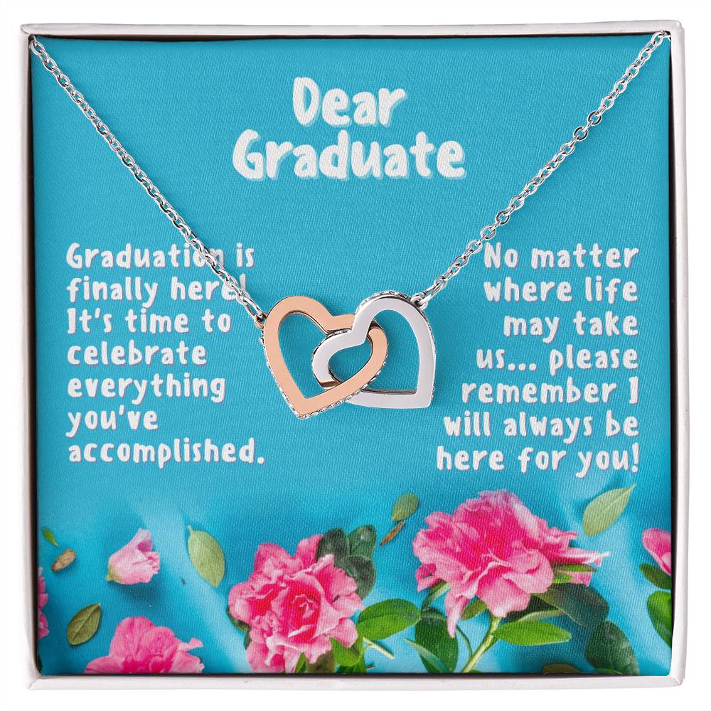 Dear Graduate Turquoise And Rose Interlocking Hearts Necklace