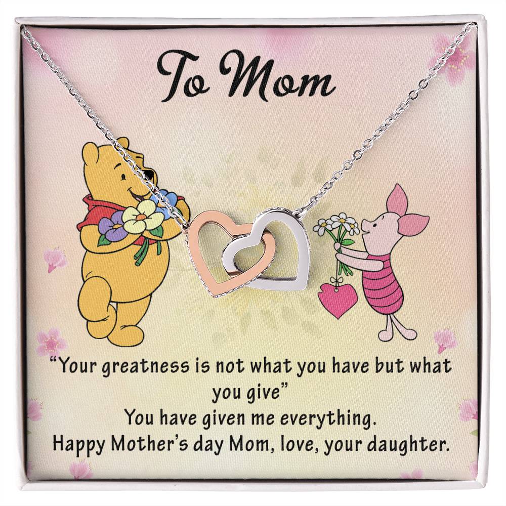 Mothersday Winnie The Pooh Sweetest Hearts Necklace Interlocking Hearts Necklace