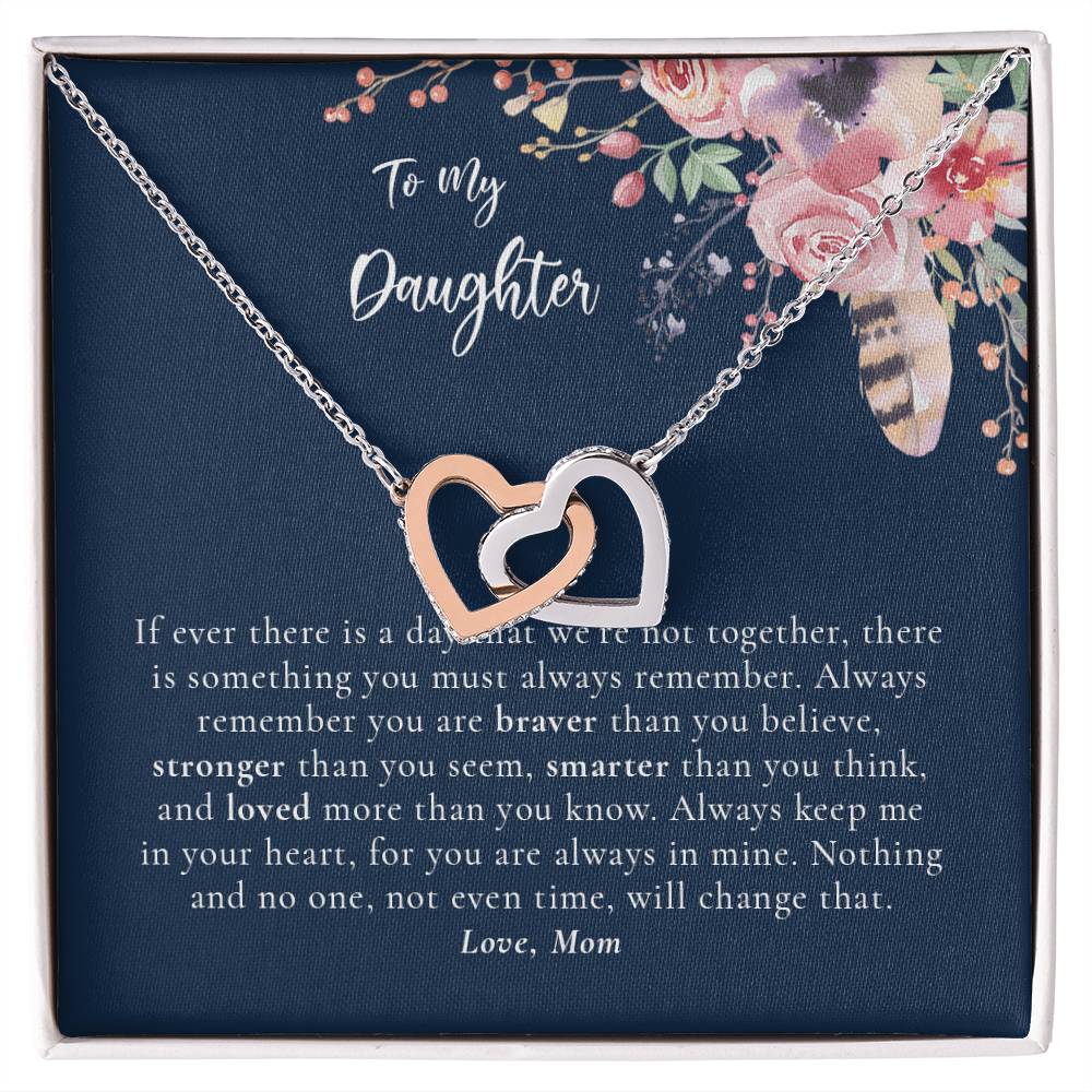 To My Daughter Necklace - Dark Blue Interlocking Hearts Necklace