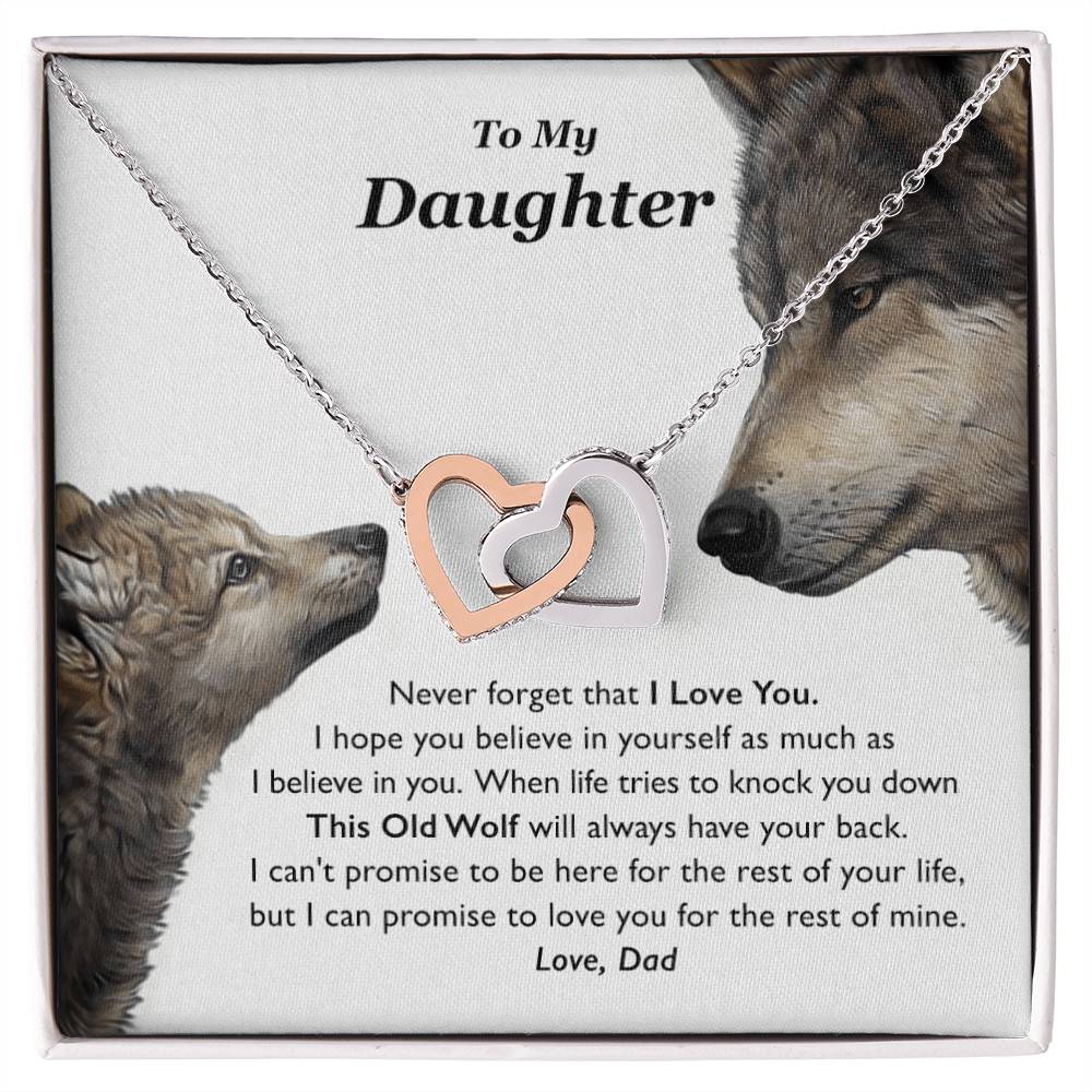 My Daughter This Old Wolf Will Always Have Your Back Interlocking Hearts Necklace