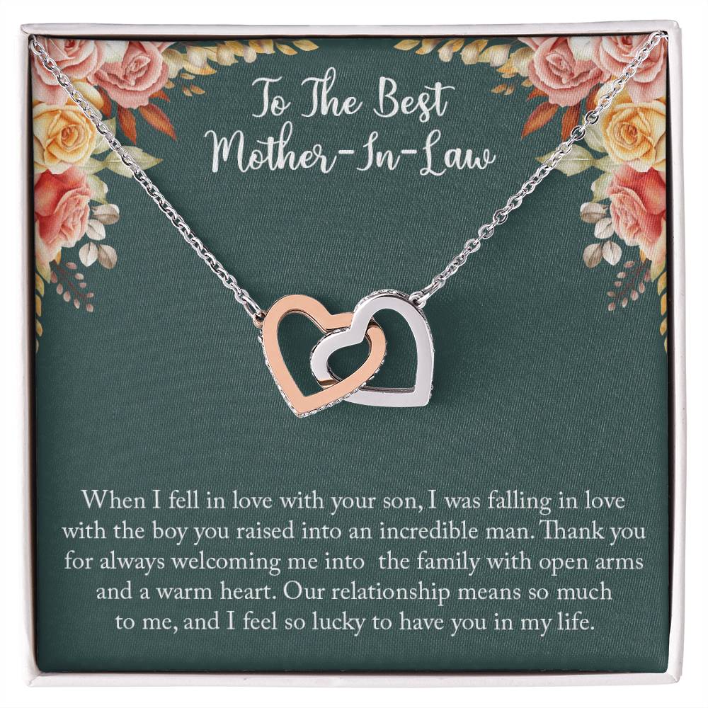 To My New Mother-In-Law Wedding Day Mother Of Groom Gift From Bride Joining Your Family Necklace Present For His Mom Thank You Interlocking Hearts Necklace