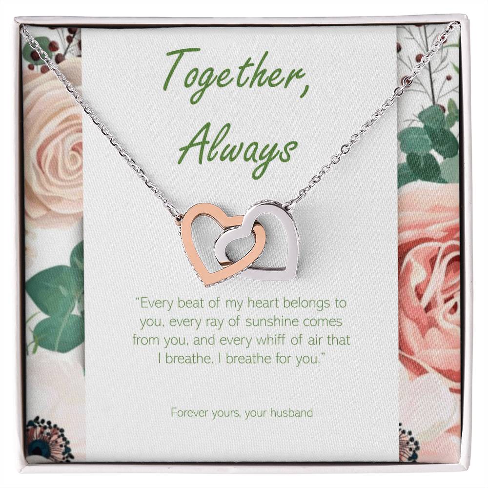 Two Hearts Necklace - Cubic Zirconia Stones Interlocking Hearts Necklace