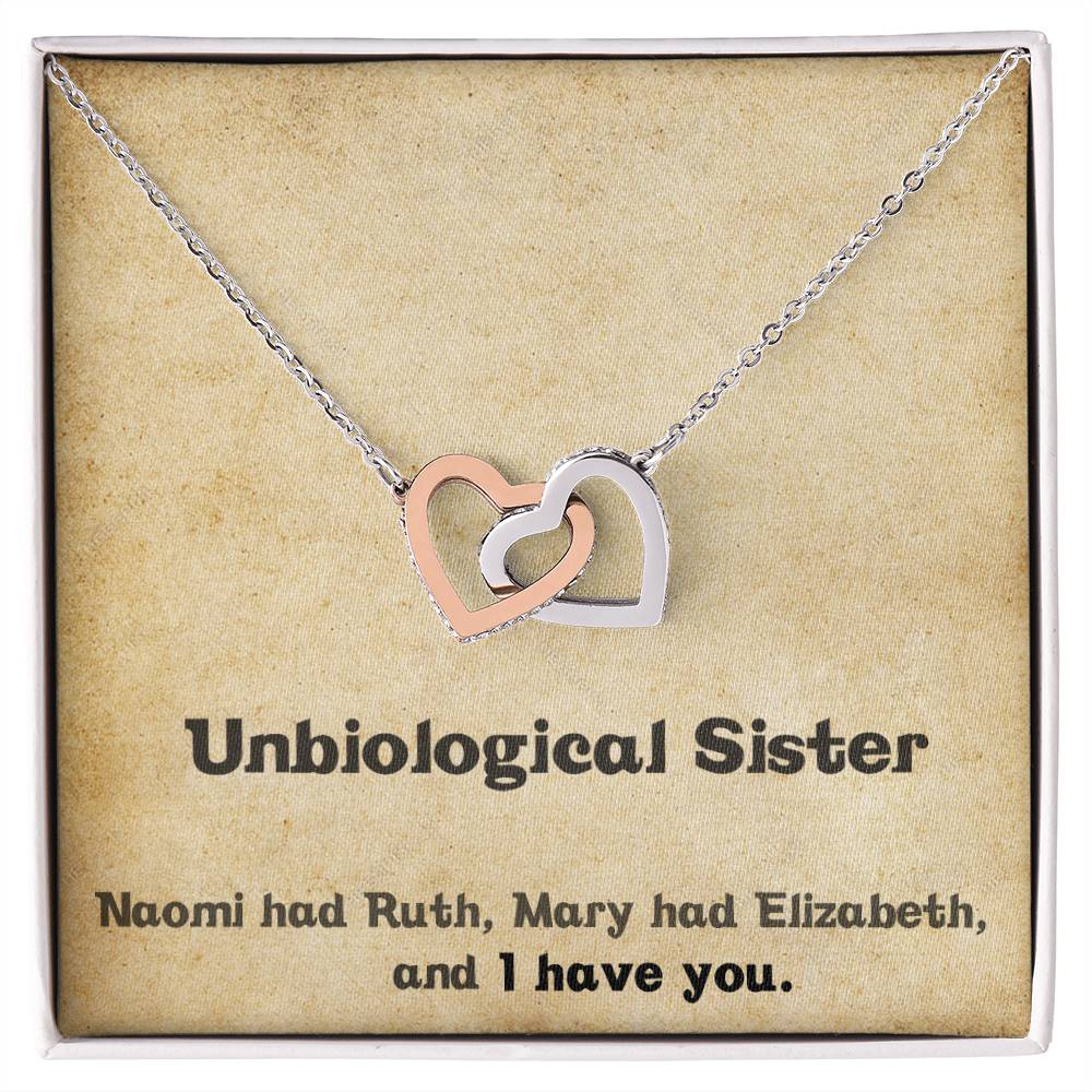Unbiological Sister Necklace - Gift For Best Friend Interlocking Hearts Necklace