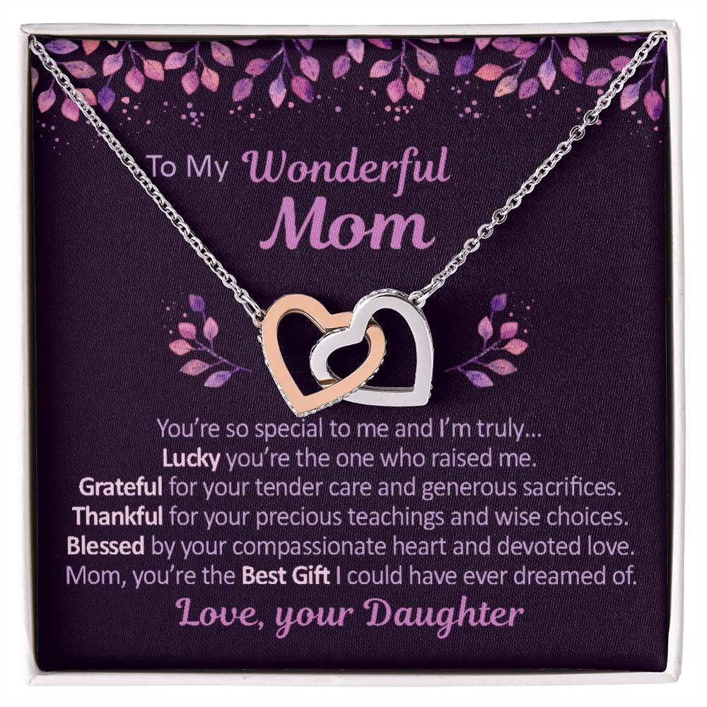 To My Mom - Grateful Thankful And Blessed - Necklace Interlocking Hearts Necklace