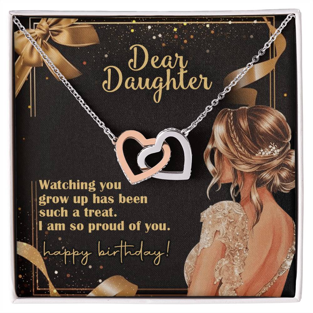 Happy Birthday My Dear Daughter Linked Hearts Necklace Interlocking Hearts Necklace