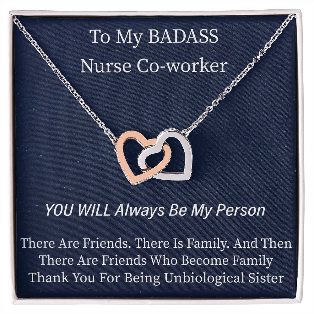 To My Nurse Co-Worker- Unbiological Sister Nurse Week Special Interlocking Hearts Necklace