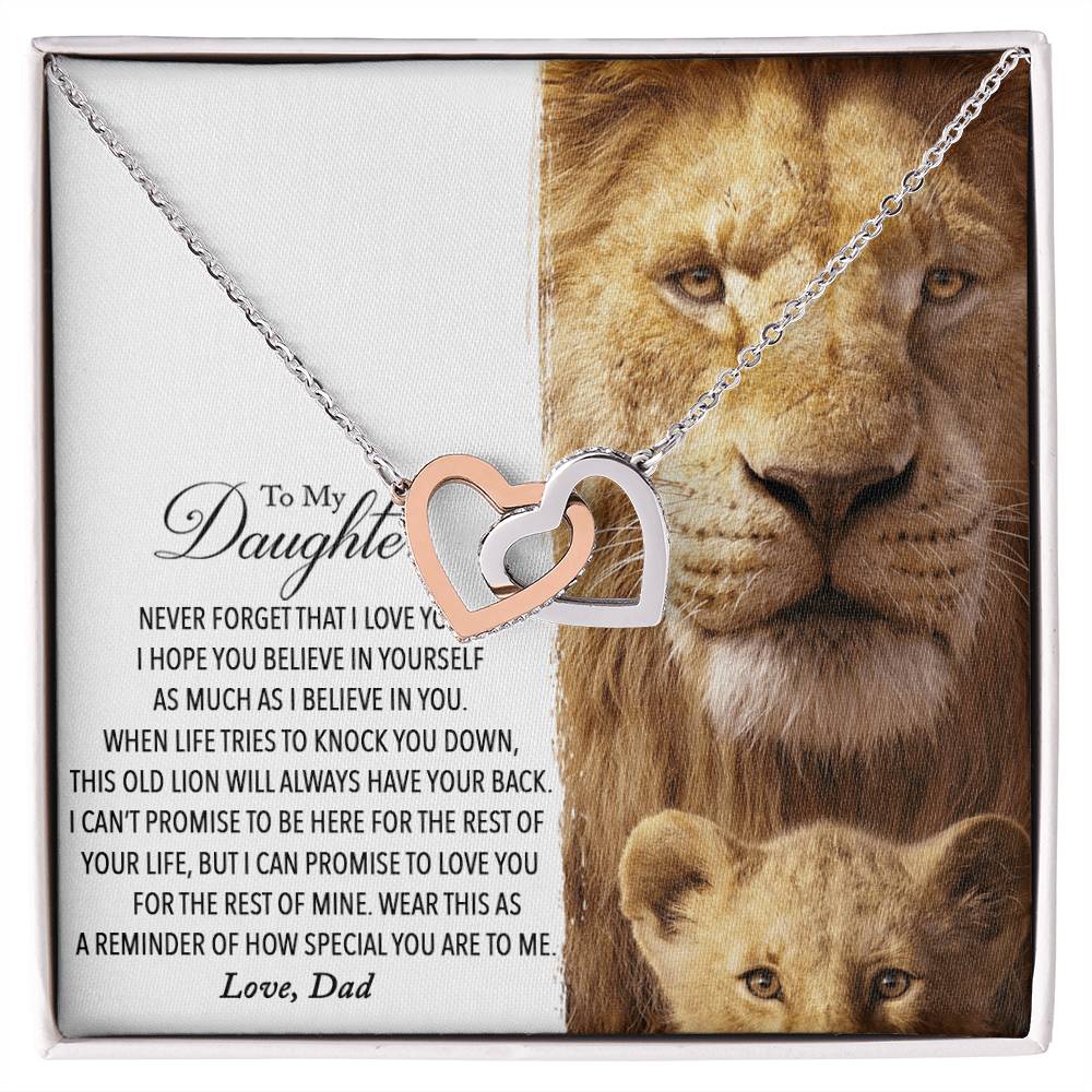 To My Daughter - This Old Lion Will Always Have Your Back Interlocking Hearts Necklace